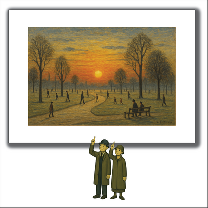Park Sunrise - A4 Size Giclée Art Print. Lowry Style Art Print. Available Framed and Unframed.