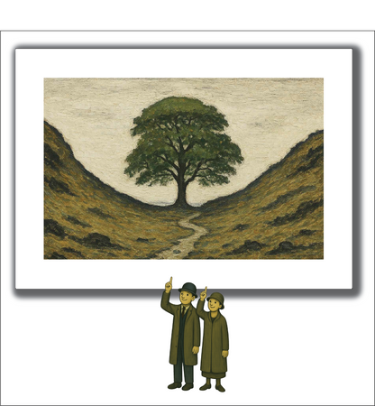 Sycamore Gap Tree - Lowry Style A4 Size Giclée Art Print. Available Framed or Unframed.