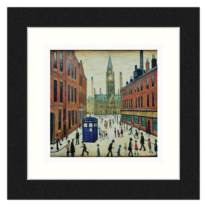 The Doctor Who Comes To Town - Lowry Style Giclée Art Print. Available Mounted/Framed or Unframed