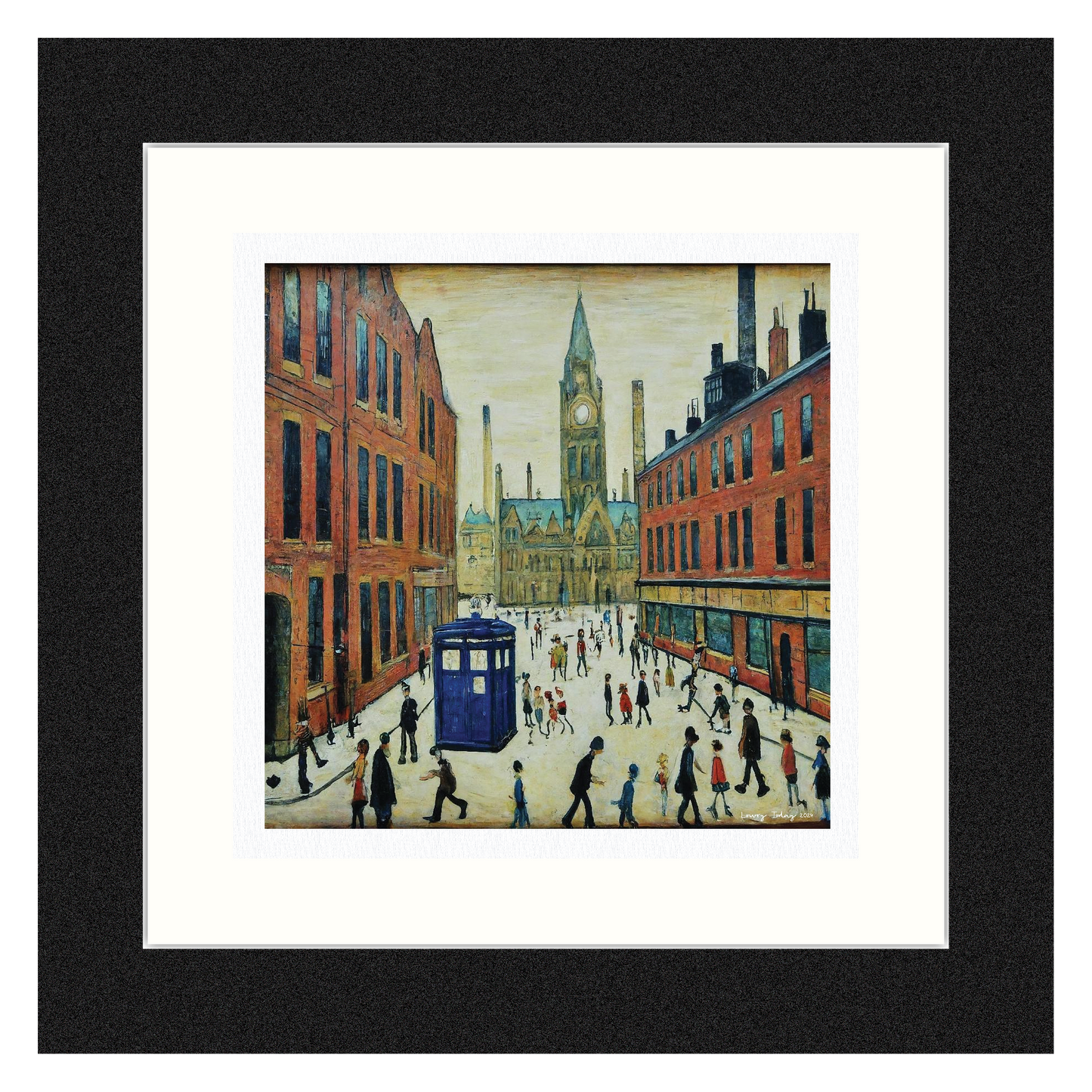 The Doctor Who Comes To Town - Lowry Style Giclée Art Print. Available Mounted/Framed or Unframed