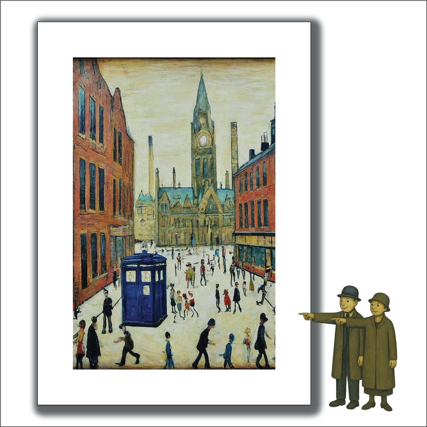 The Doctor Who Came To Town - Larger A3 Size Giclée Lowry Style Art Print. 47 x 35cm