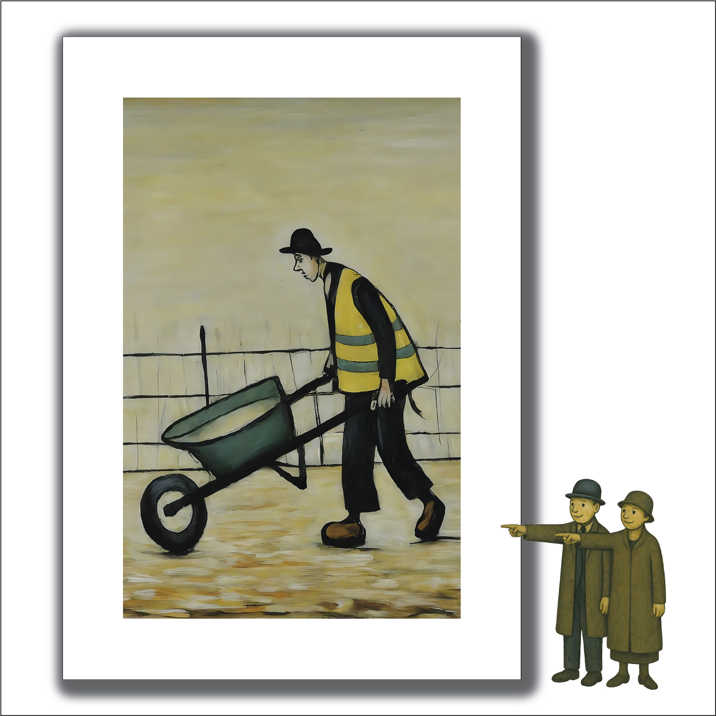 Wheelbarrow Man - Lowry Style A4 Size Giclée Art Print. Available Framed and Unframed.