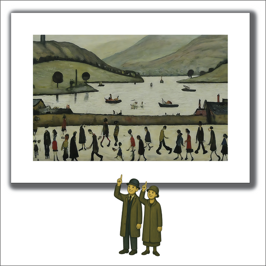 Lake Windermere - A3 Size Giclée Lowry Style Art Print. 47 x 35cm. Black Ash Frame
