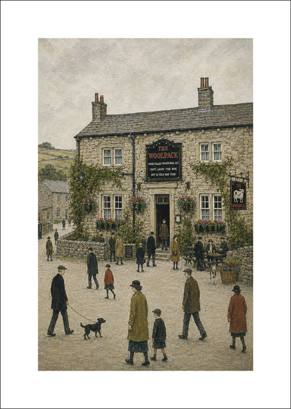 The Woolpack Inn - Lowry Style A4 Size Giclée Art Print. Available Framed or Unframed